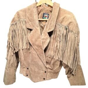Vintage Western Weekend Gear Genuine Leather Fringe Suede Cowboy Jacket Size L